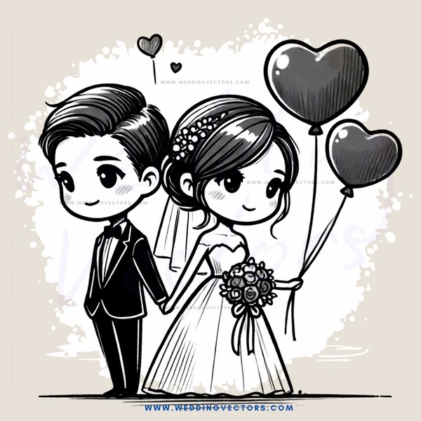 bride and groom with balloons