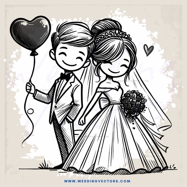 wedding couple holding hands and balloon