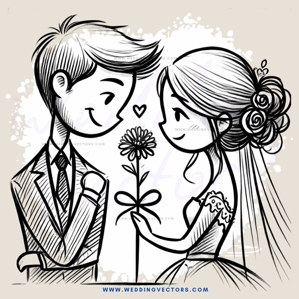 a couple holding hands and looking at a flower