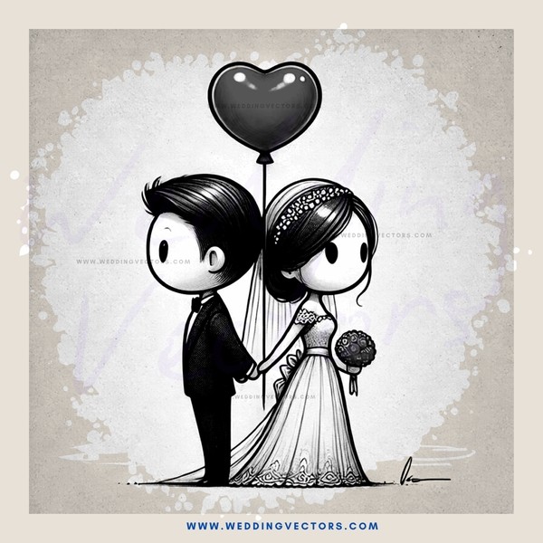 a wedding illustration in black and white