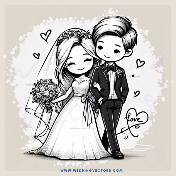 bride and groom hold hands in wedding picture