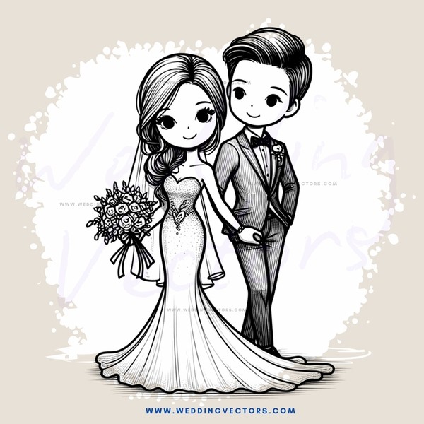 wedding bride and groom cartoon