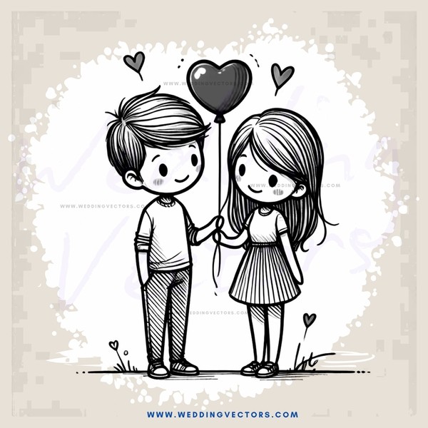 boy and girl holding hands with balloons and flowers