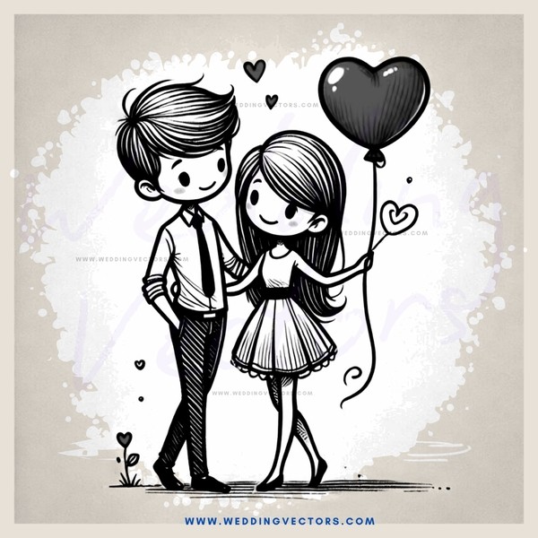 couple standing with heart balloon
