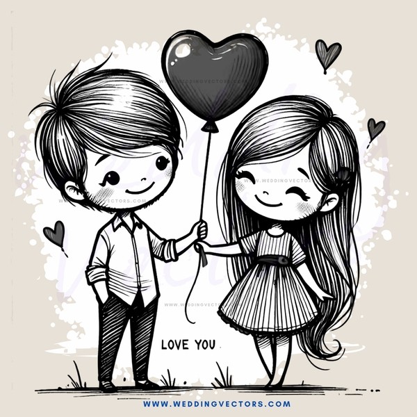 a boy and girl holding a balloon and love you sign