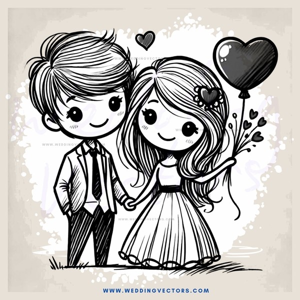 a man and woman hugging with balloons above their heads