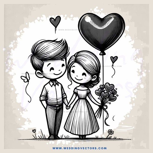 a couple's picture with balloons and flowers