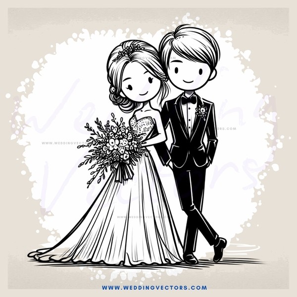 a bride and groom in black and white