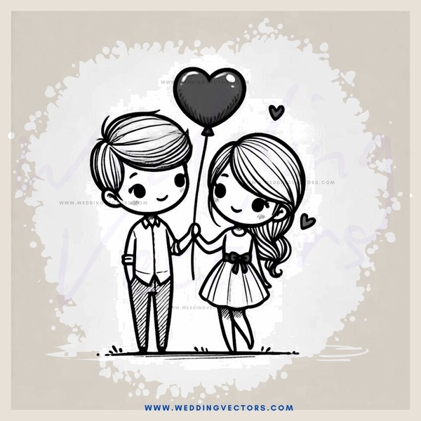 love and balloons cartoon character illustration