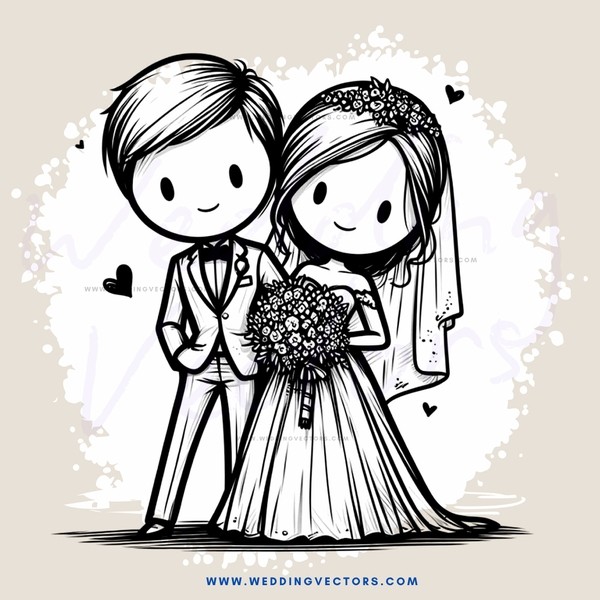 couple on their wedding day holding bouquets and rings