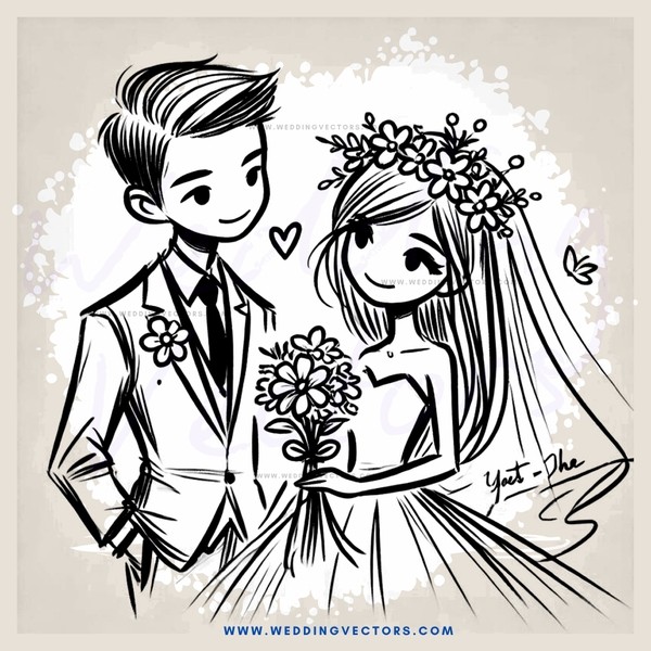the wedding ceremony in cartoon form