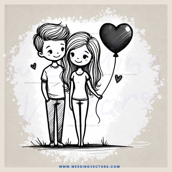 a boy and girl standing together with balloons