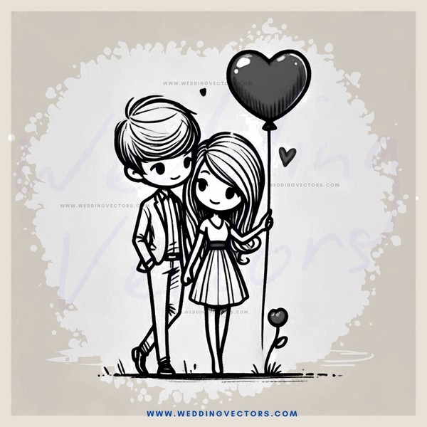 a boy and girl with heart balloons