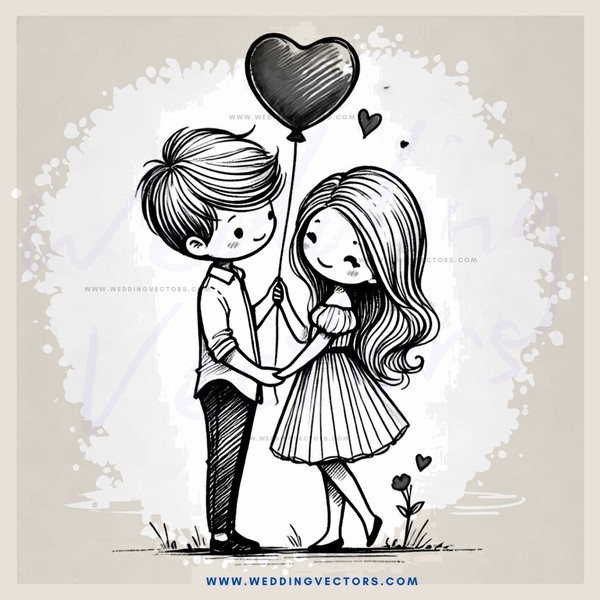 boy and girl with balloon and flowers
