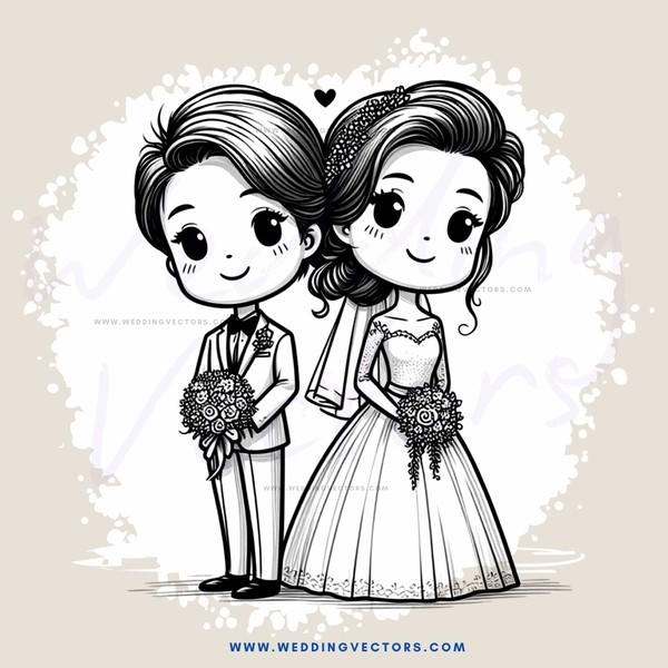 a bride and groom holding flowers
