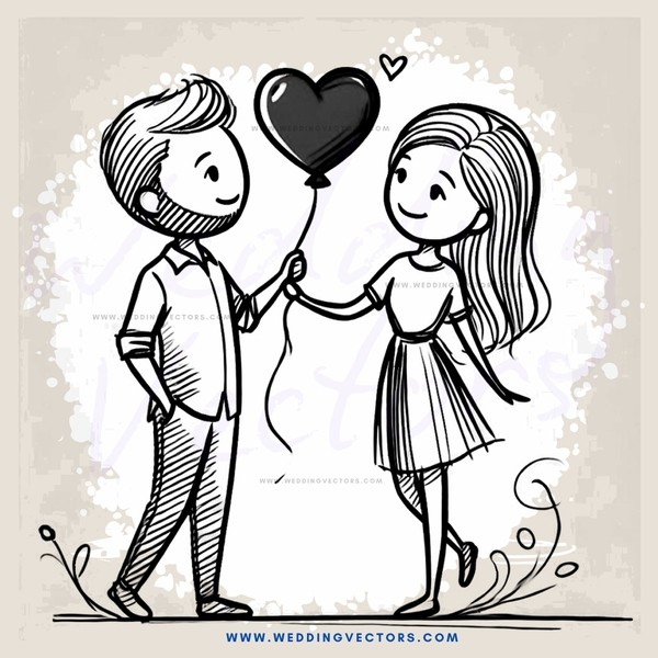 a man and woman sharing a heart knotted balloon