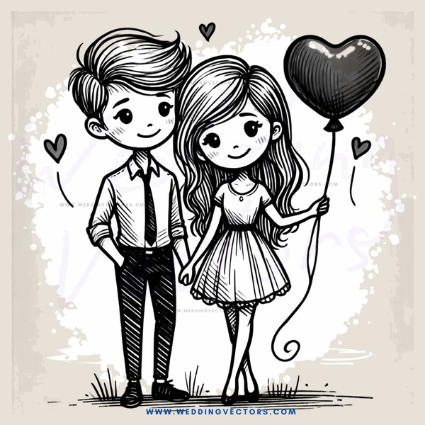 boy and girl standing together with balloons