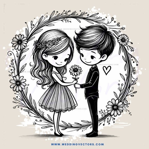 a boy and girl in flower circle