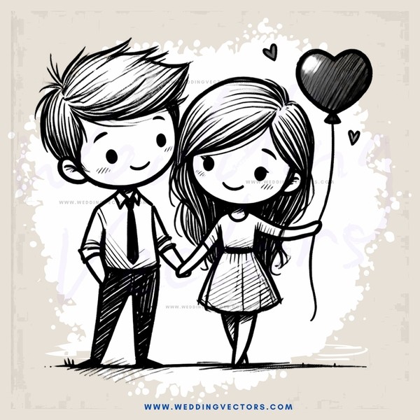 a boy and girl holding hands, one with a balloon