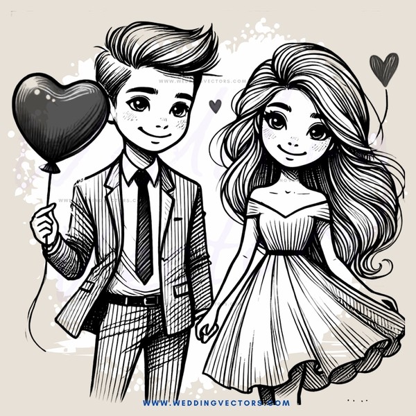 a cartoon illustration of a man and woman holding hands