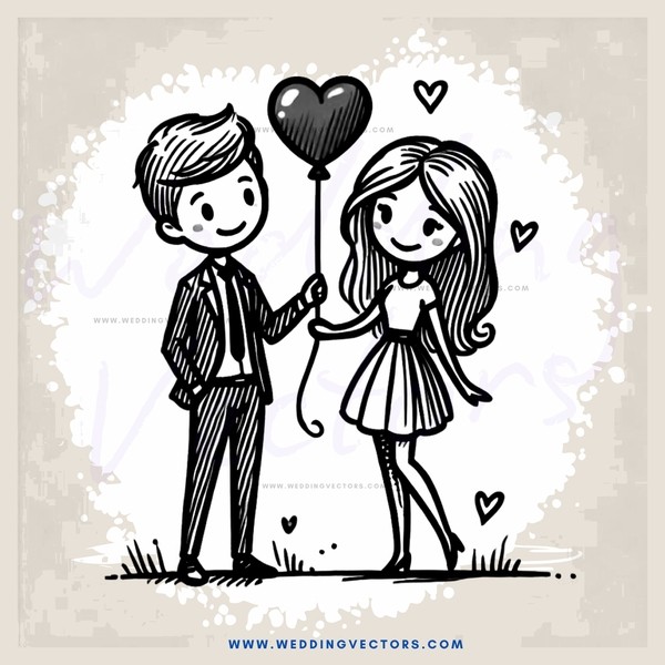 boy and girl with heart balloon