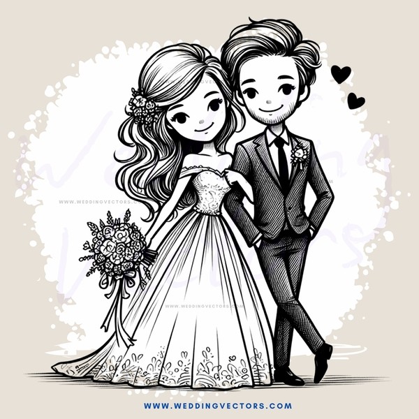 a bride and groom stand together