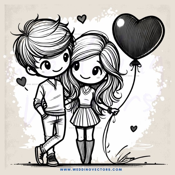 a boy and girl holding hands with balloons