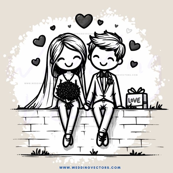 the couple sitting on top of the brick wall