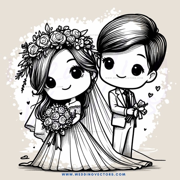 a bride and groom holding bouquets