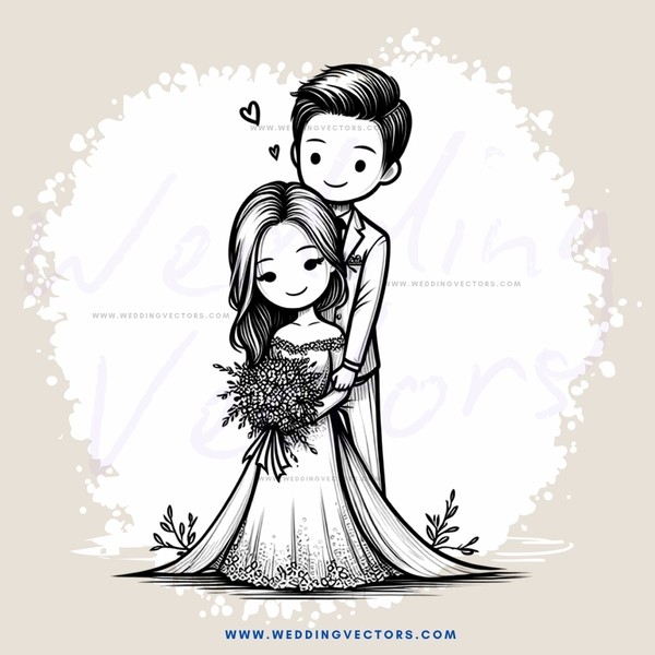 a bride and groom in a cartoon drawing