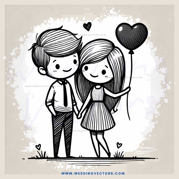 a boy and girl holding hands and a heart balloon