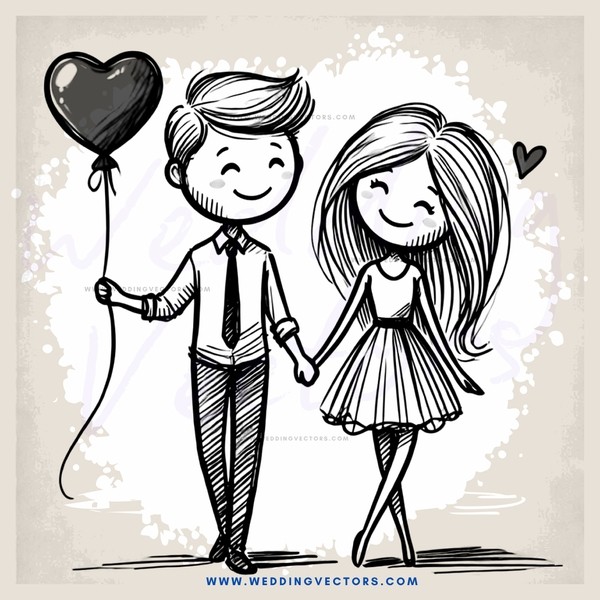 a man and a woman holding hands with balloons