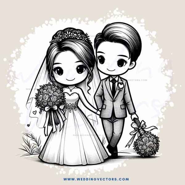 wedding cartoon character couple