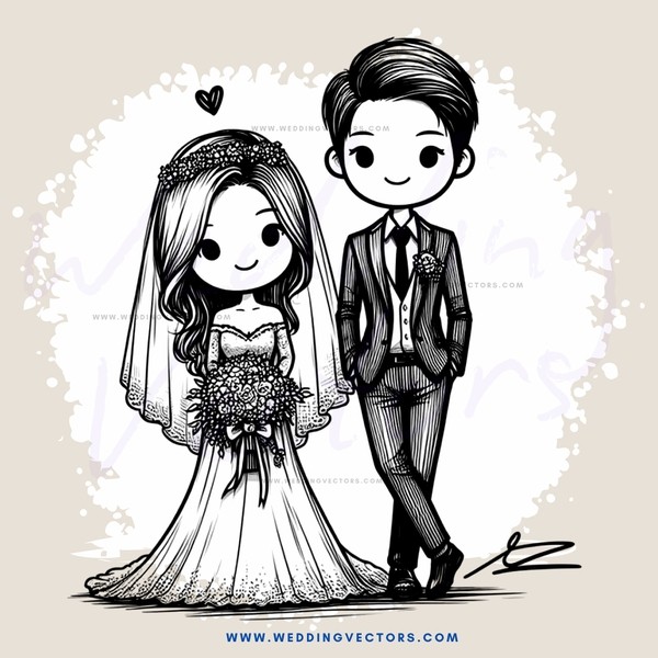 a bride and groom in black and white