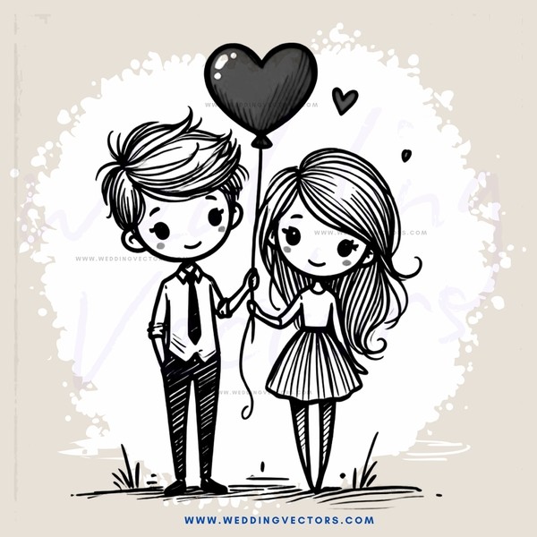 a boy and girl holding a heart balloon