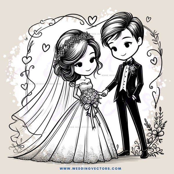 wedding couple posing with bouquet and flowers