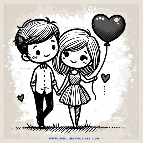 a boy and girl holding hands with balloons
