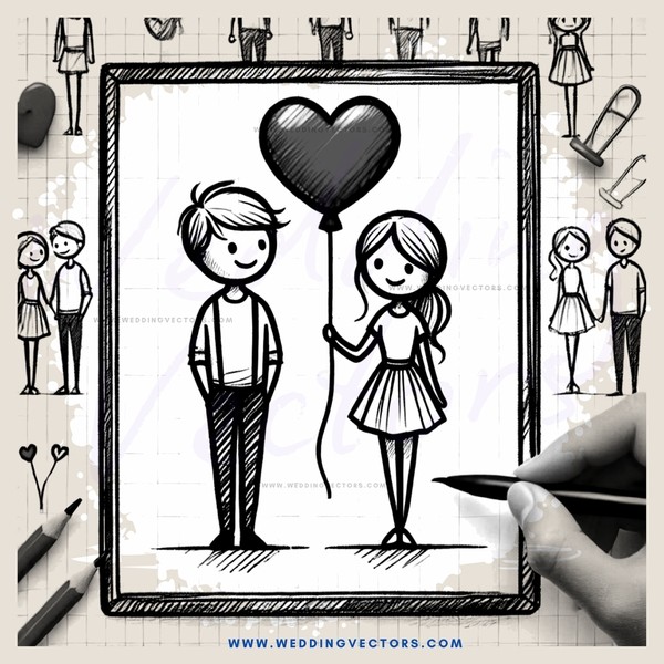 a cartoon scene on paper with black and white drawing, people dancing