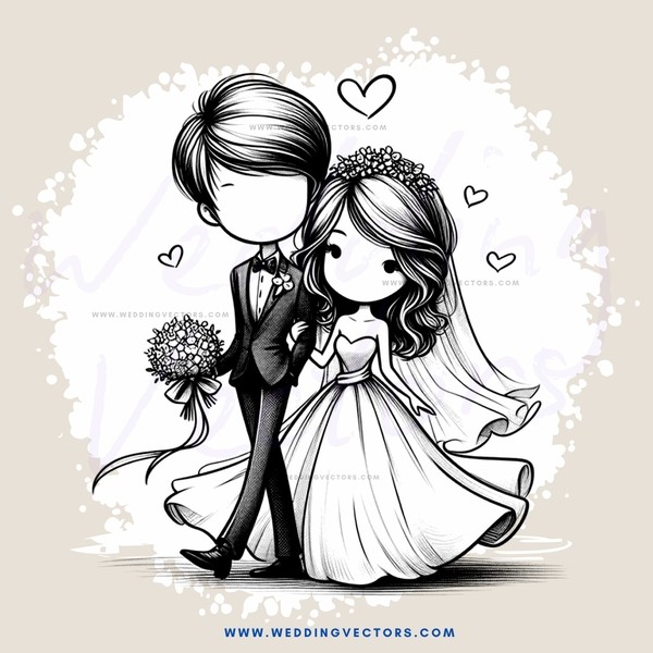 a bride and groom with flowers in hand