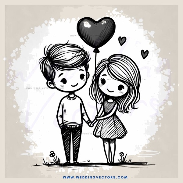 boy and girl holding hands and balloons