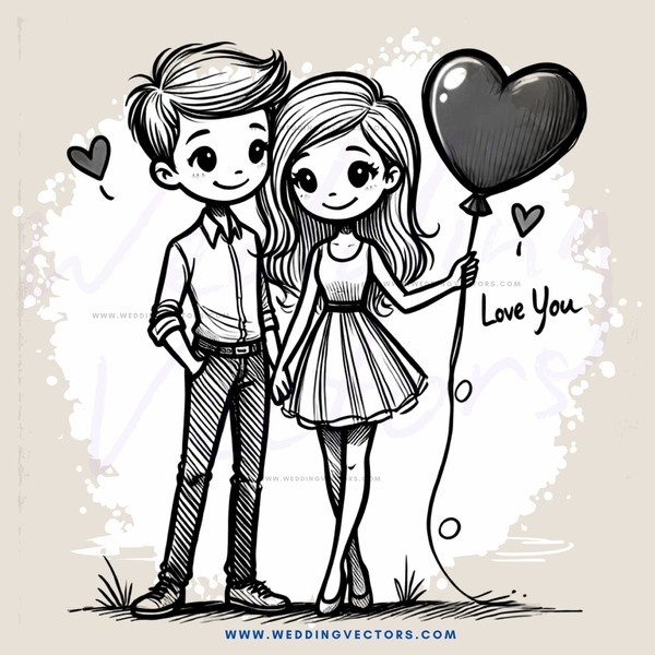a couple standing next to each other with love bubbles