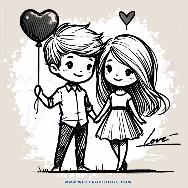 a boy and girl with hearts above them