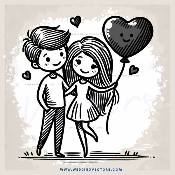 a couple holding hearts and dancing