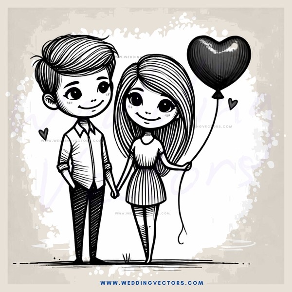a boy and girl holding hands with balloons