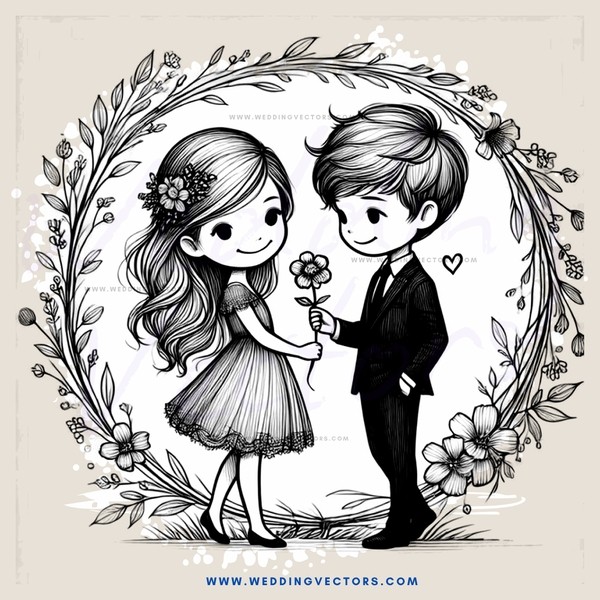 a boy and girl with hearts on their chests