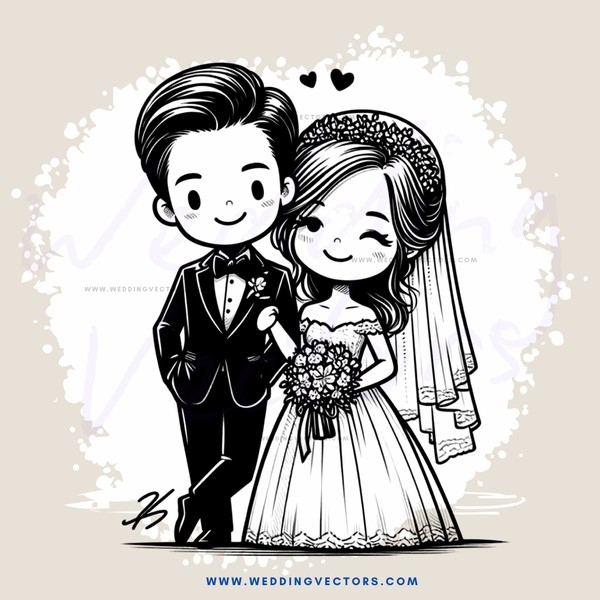 a bride and groom in black and white