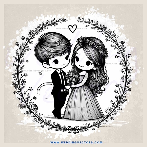 clip art wedding picture with couple and their children