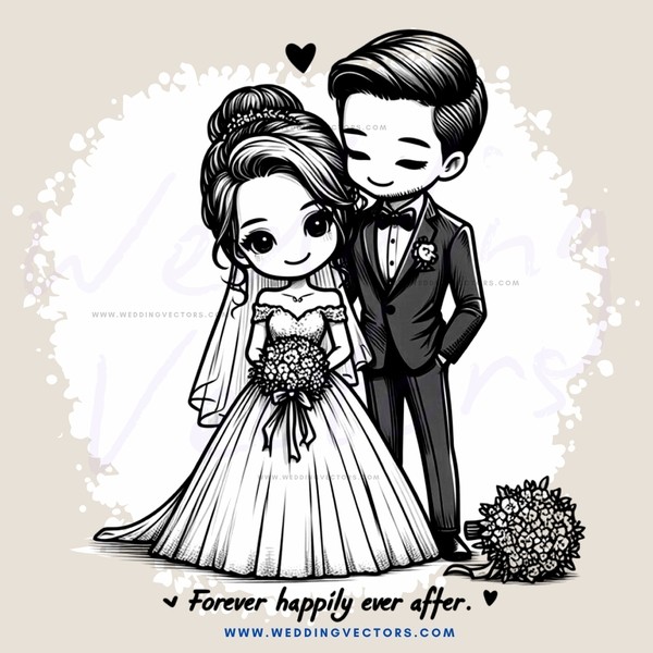 a bride and groom with vases on their feet