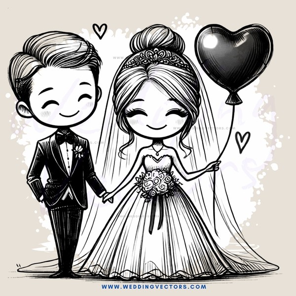 a bride and groom in black and white