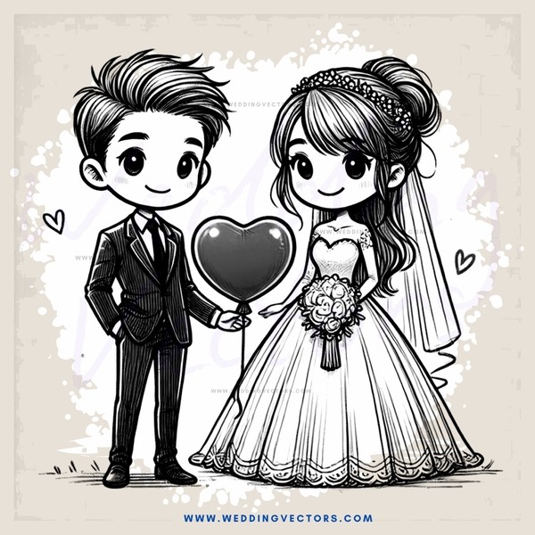 a bride and groom exchange hearts